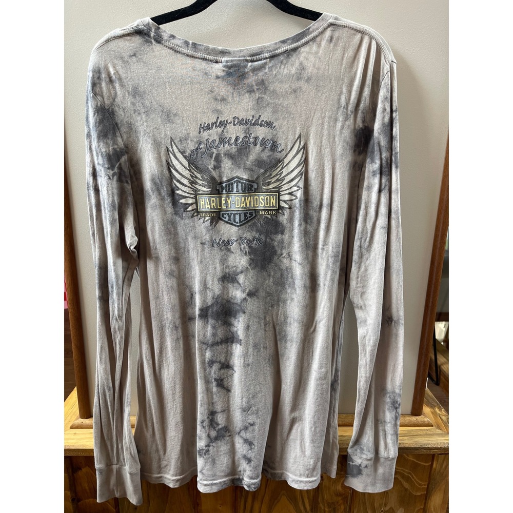 Harley Davidson Graphic Top Womens Large Gray Tie Dye V-Neck Foil Logo - Picture 4 of 4